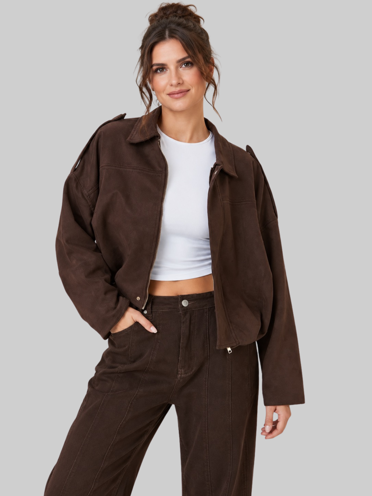 SIACHA Oversized Cropped Bomber Jacket