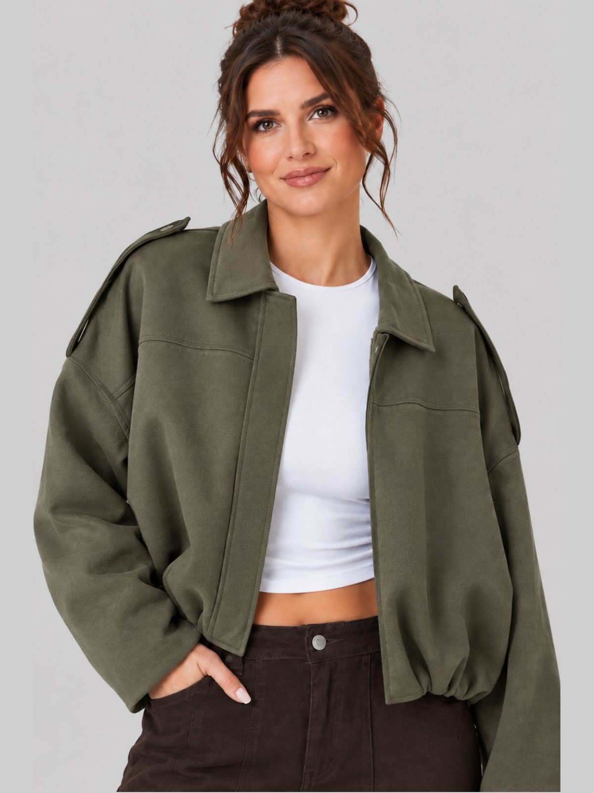 SIACHA Oversized Cropped Bomber Jacket