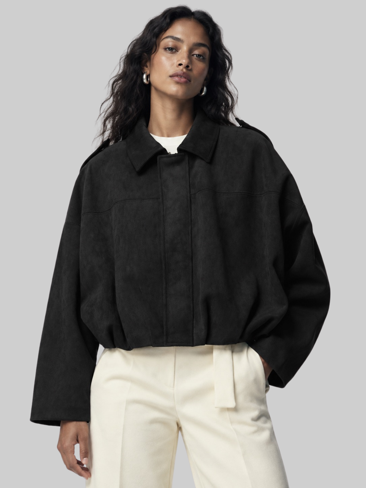 SIACHA Oversized Cropped Bomber Jacket