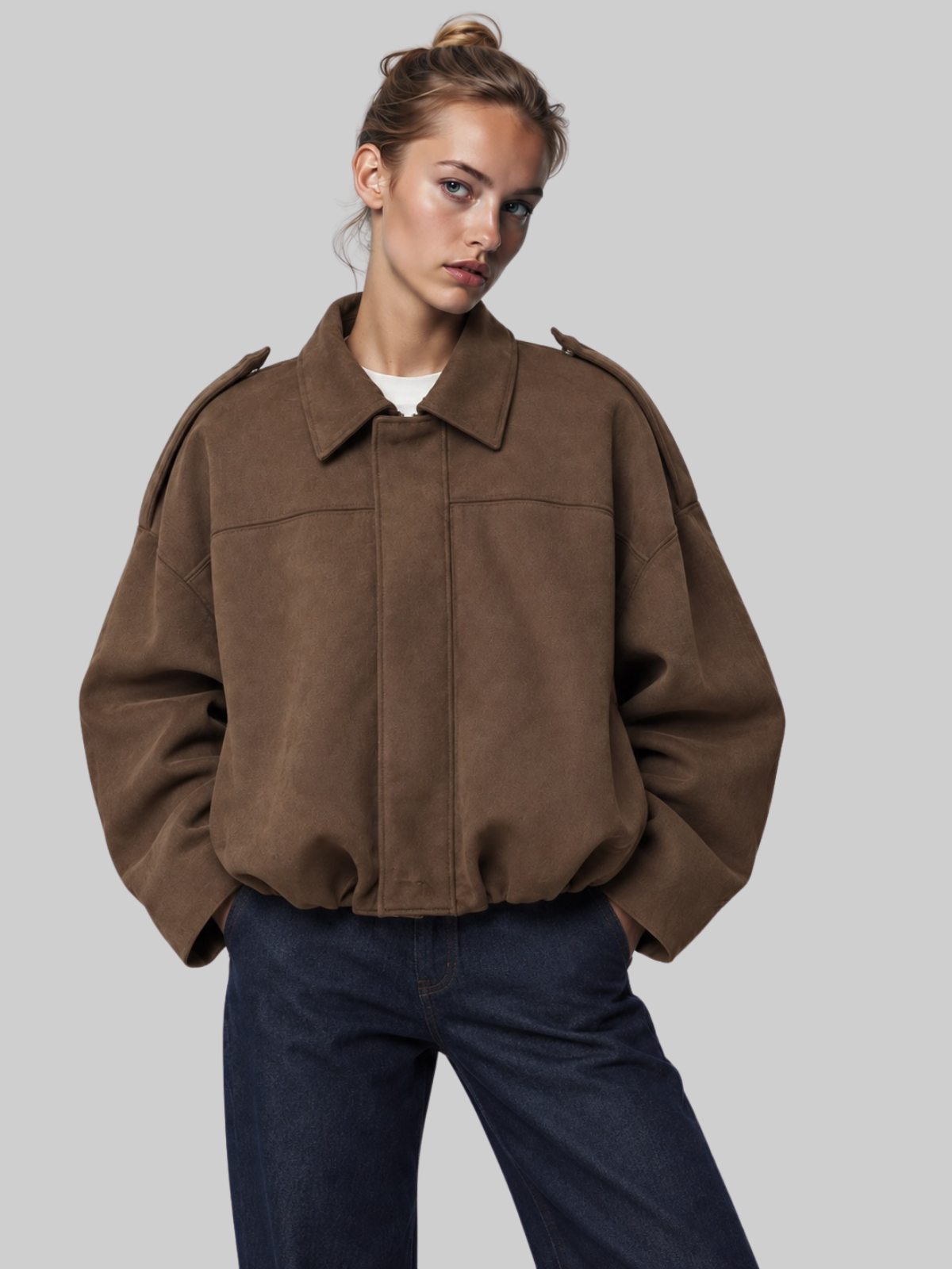 SIACHA Oversized Cropped Bomber Jacket