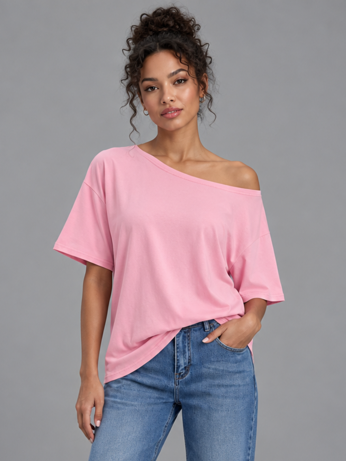One Shoulder Short Sleeve Pink S, Pink M, Pink L, Pink XL