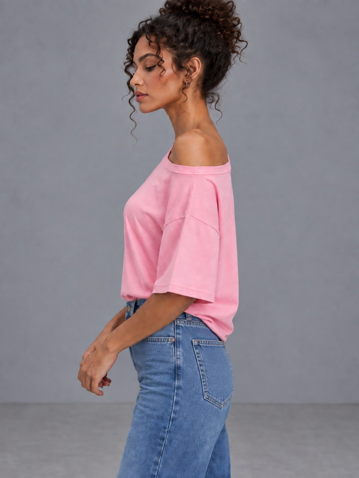 One Shoulder Short Sleeve Pink S, Pink M, Pink L, Pink XL