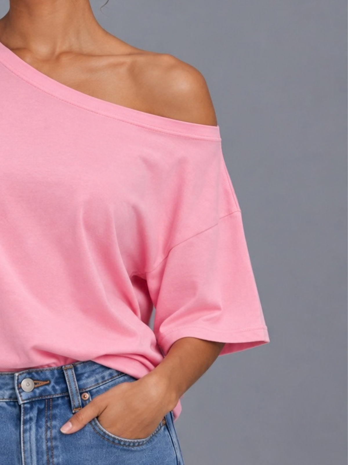 One Shoulder Short Sleeve Pink S, Pink M, Pink L, Pink XL