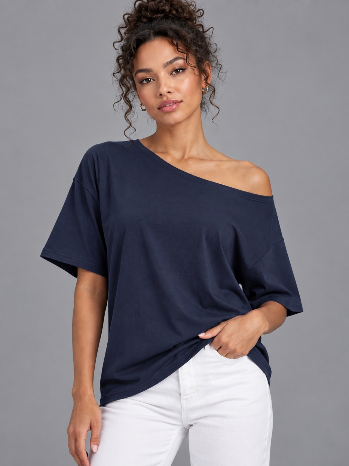 One Shoulder Short Sleeve Navy S, Navy M, Navy L, Navy XL