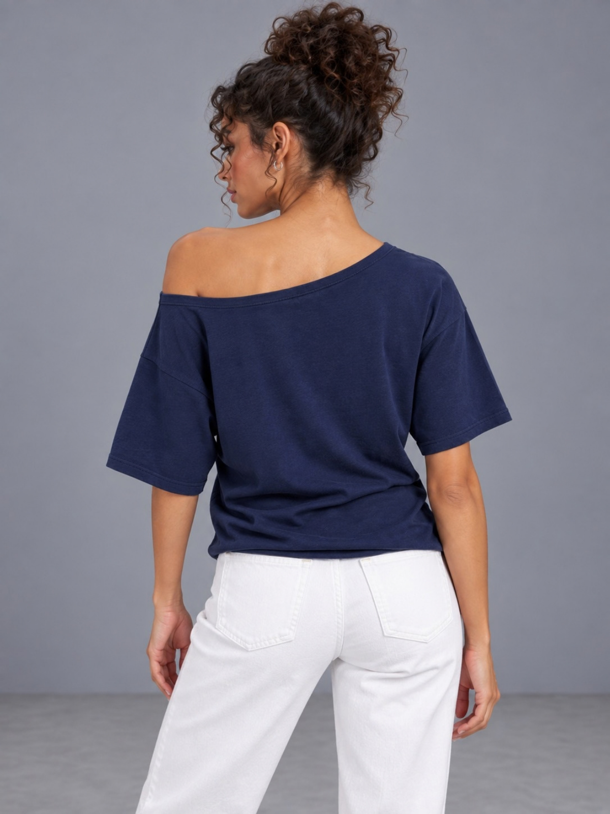 One Shoulder Short Sleeve Navy S, Navy M, Navy L, Navy XL