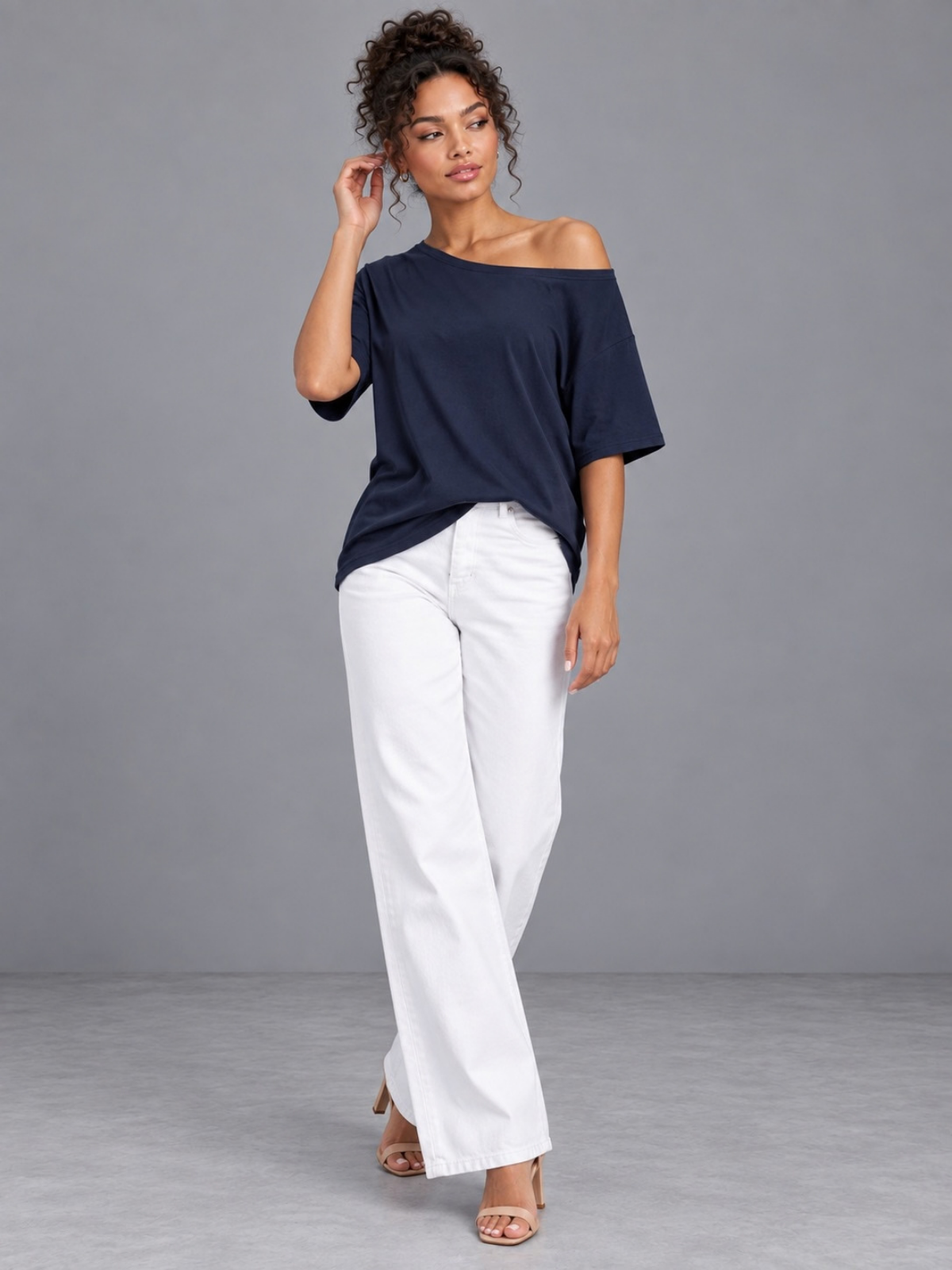 One Shoulder Short Sleeve Navy S, Navy M, Navy L, Navy XL