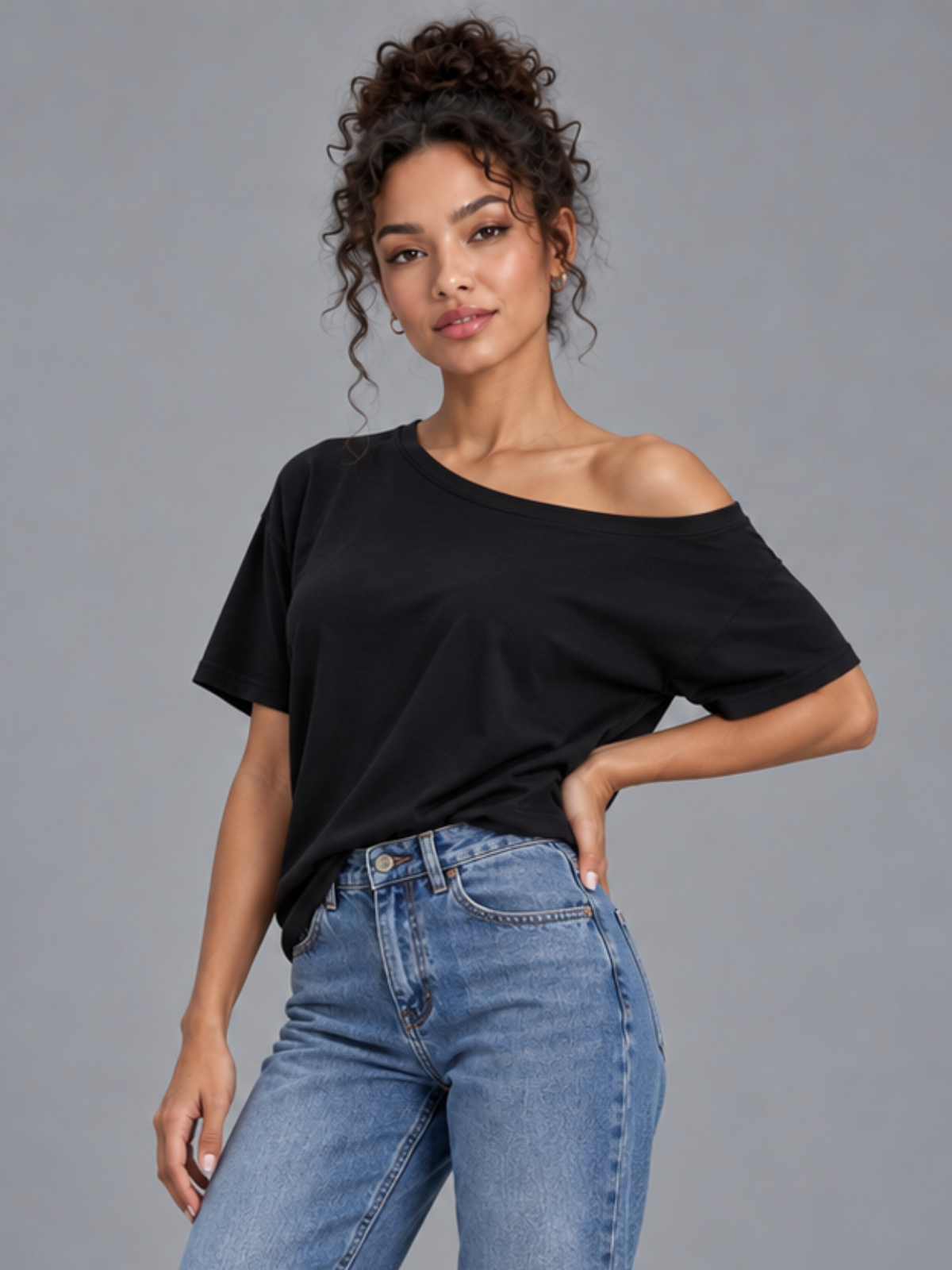 One Shoulder Short Sleeve Black S, Black M, Black L, Black XL