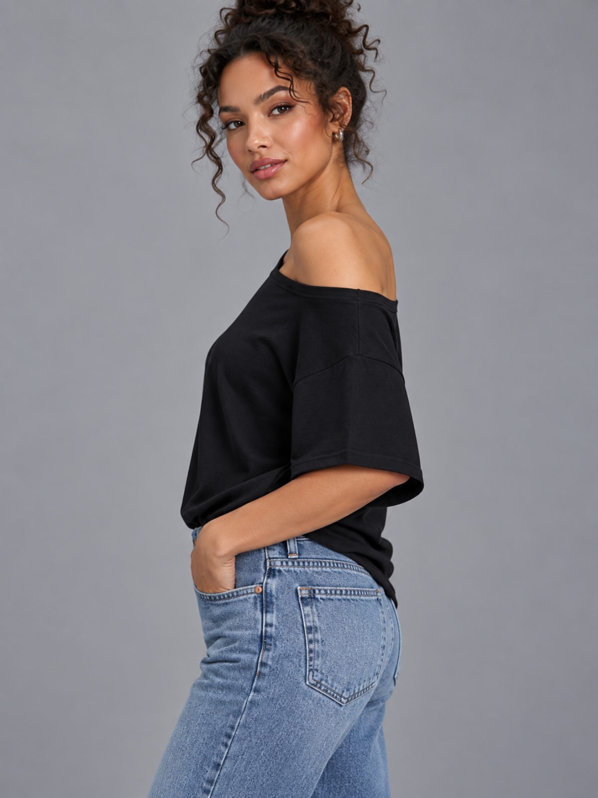One Shoulder Short Sleeve Black S, Black M, Black L, Black XL