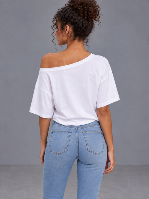 One Shoulder Short Sleeve White S, White M, White L, White XL