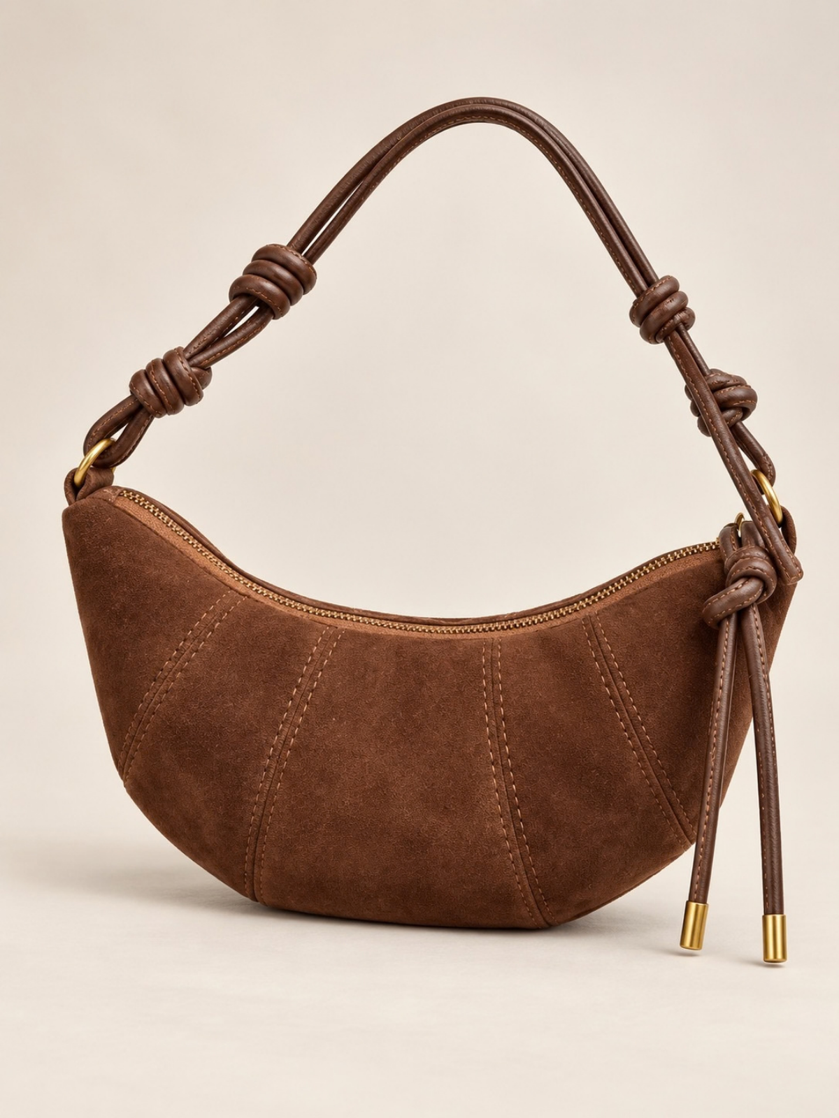 Suede Crescent Shoulder Bag Brown
