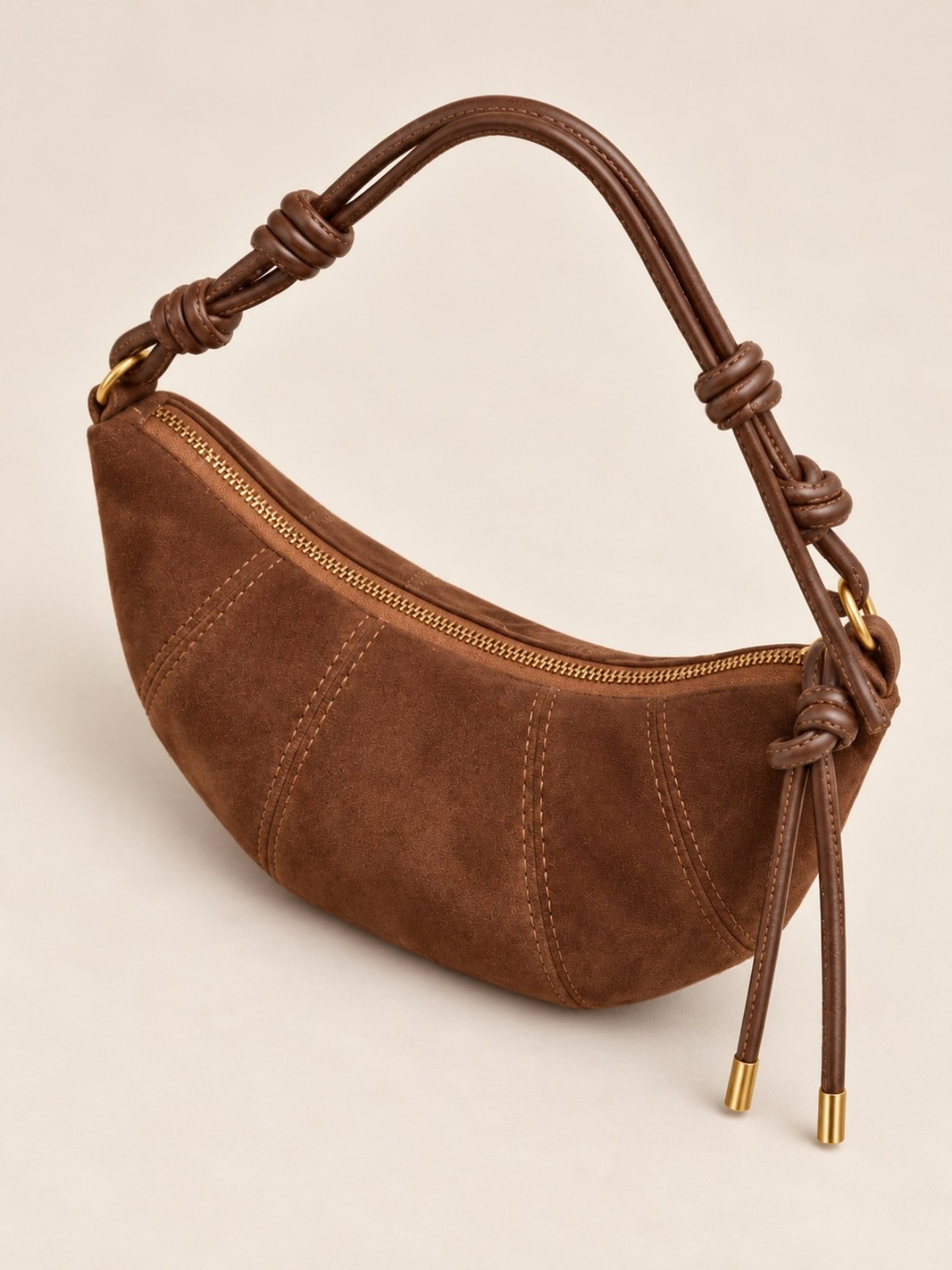 Suede Crescent Shoulder Bag Brown