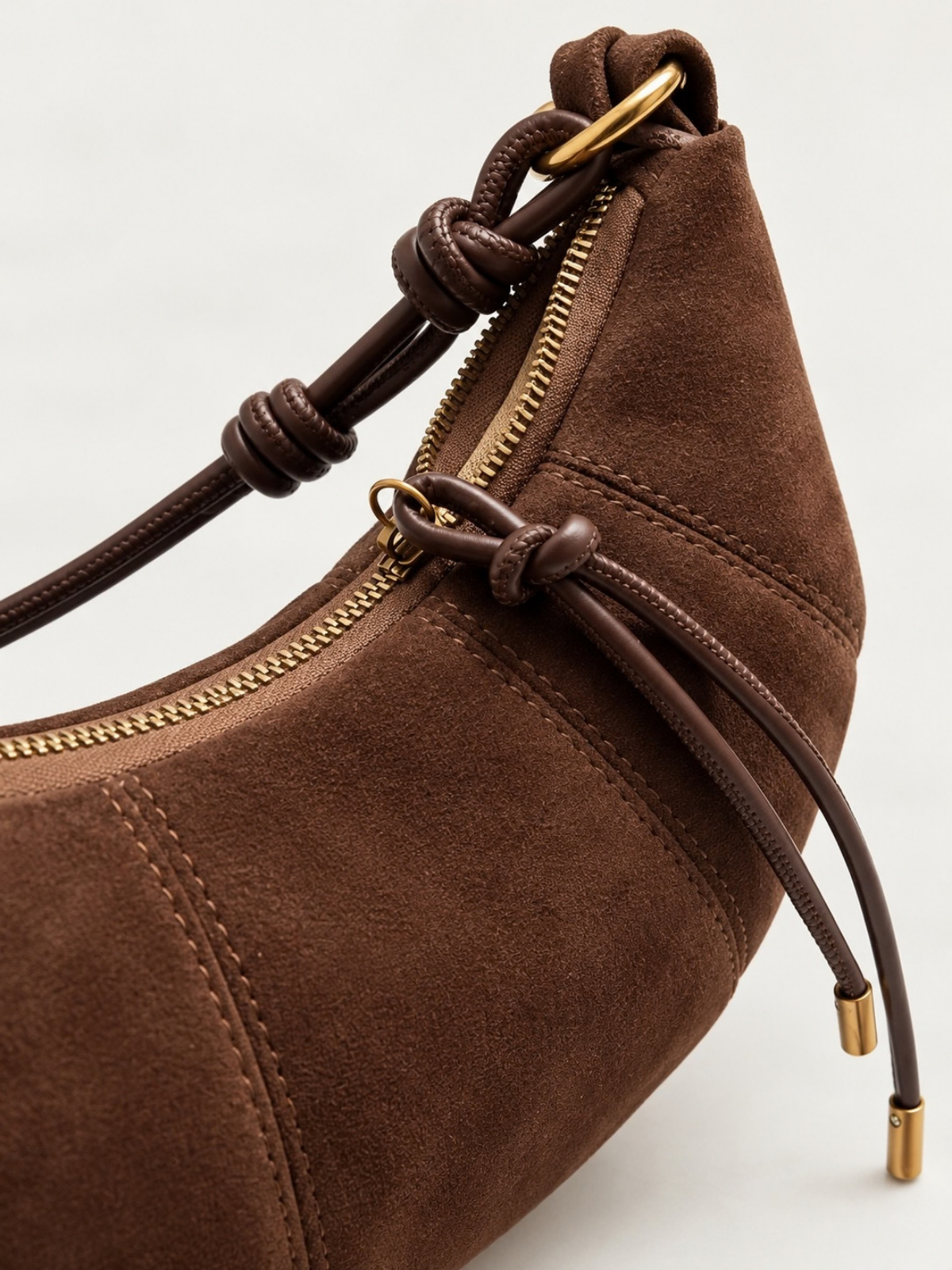 Suede Crescent Shoulder Bag Brown