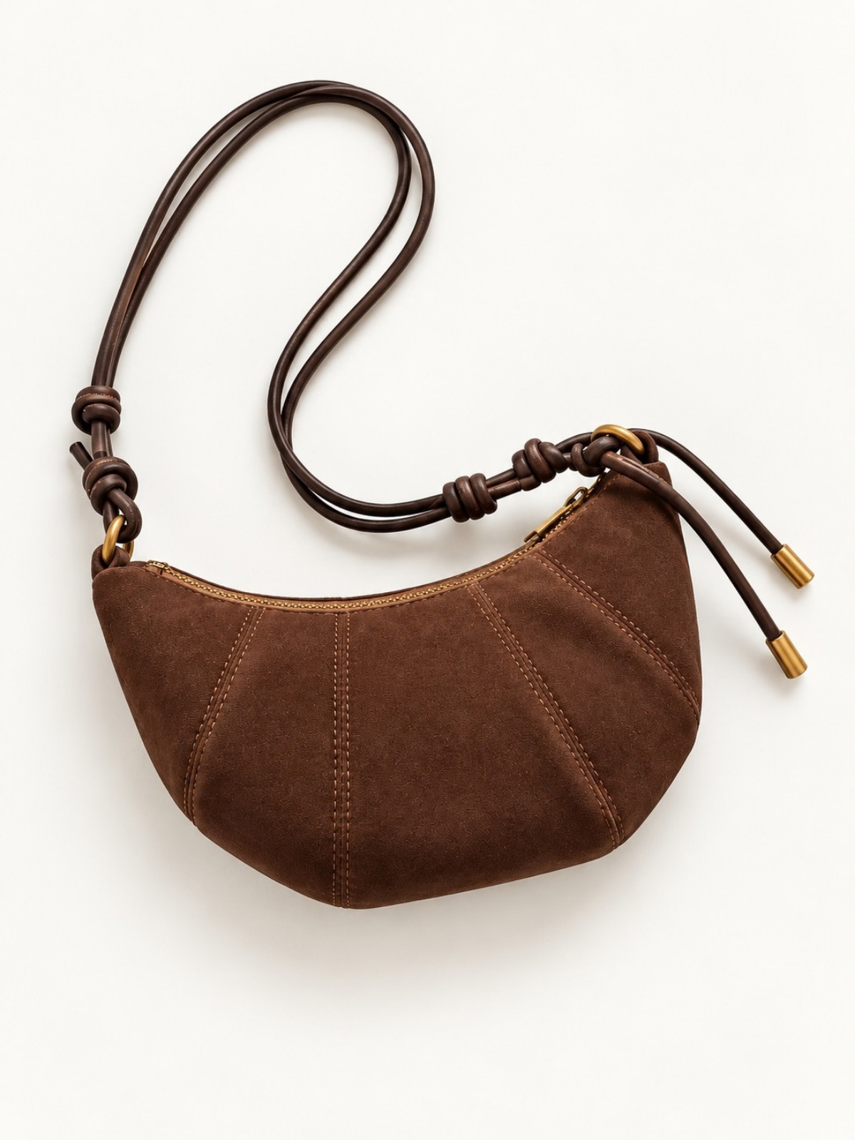 Suede Crescent Shoulder Bag Brown