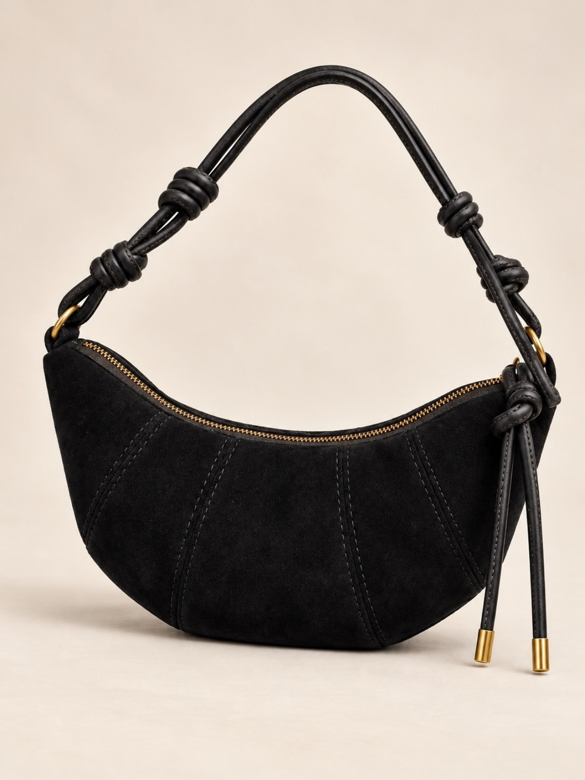 Suede Crescent Shoulder Bag Black