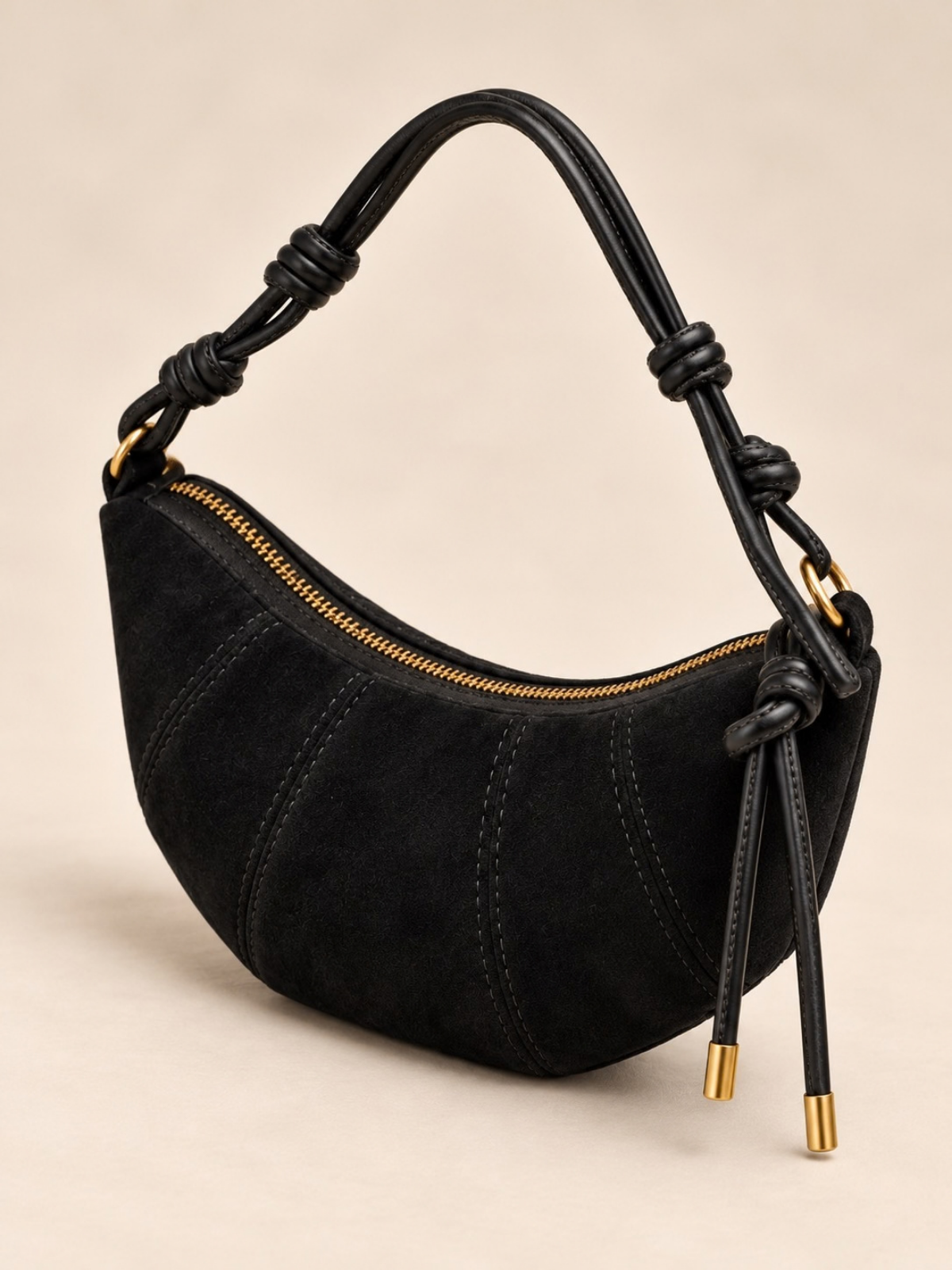 Suede Crescent Shoulder Bag Black