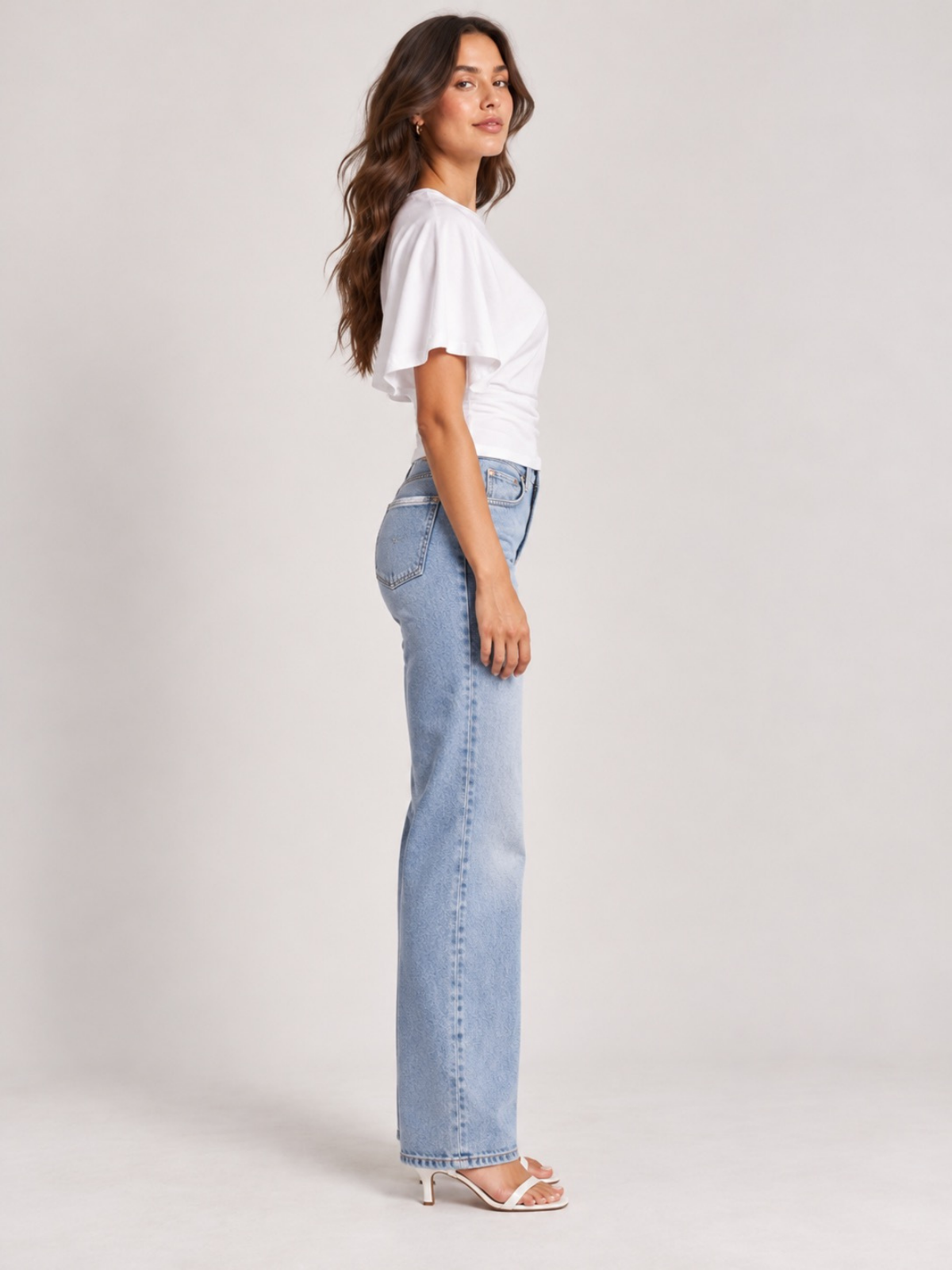 Batwing Sleeve Cinched Waist Crop Top White XS, White S, White M, White L, White XL, White 2XL, White 3XL, White 4XL