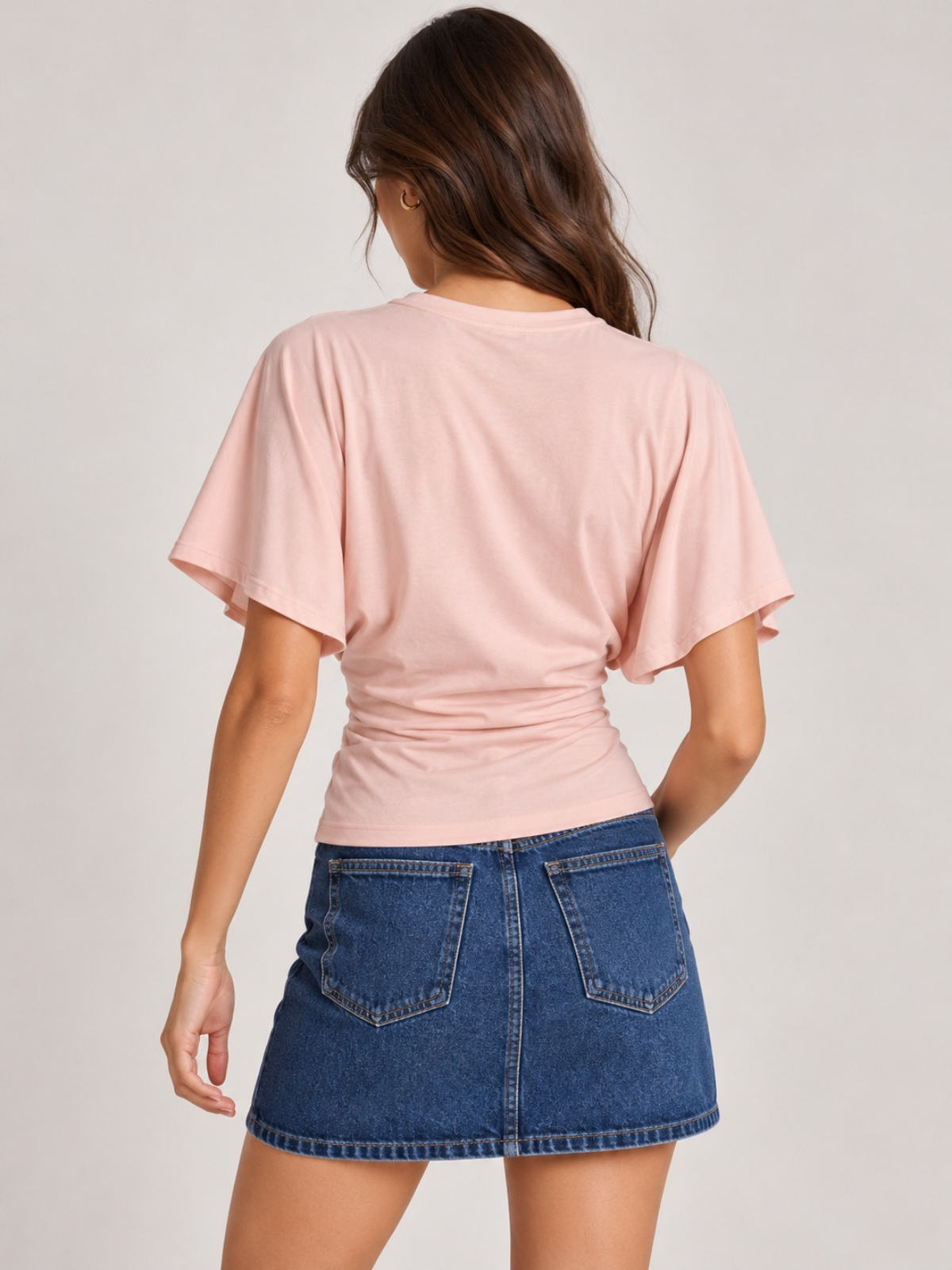 Batwing Sleeve Cinched Waist Crop Top Blush XS, Blush S, Blush M, Blush L, Blush XL, Blush 2XL, Blush 3XL, Blush 4XL