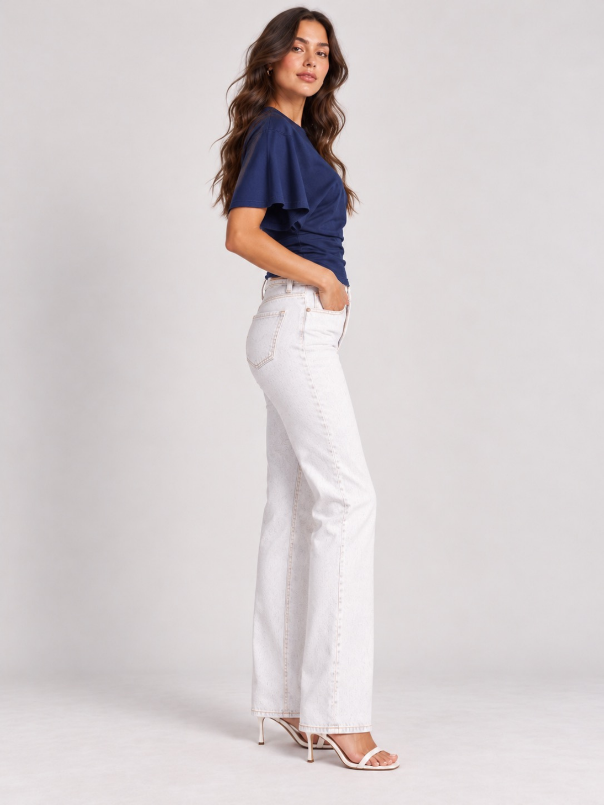 Batwing Sleeve Cinched Waist Crop Top Navy XS, Navy S, Navy M, Navy L, Navy XL, Navy 2XL, Navy 3XL, Navy 4XL