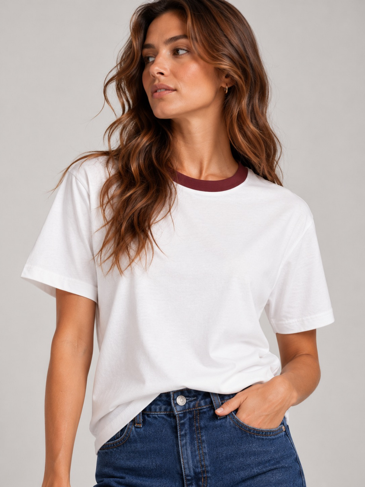 Cotton Short Sleeve Crew Neck T-Shirt Bone & Burgundy XS, Bone & Burgundy S, Bone & Burgundy M, Bone & Burgundy L