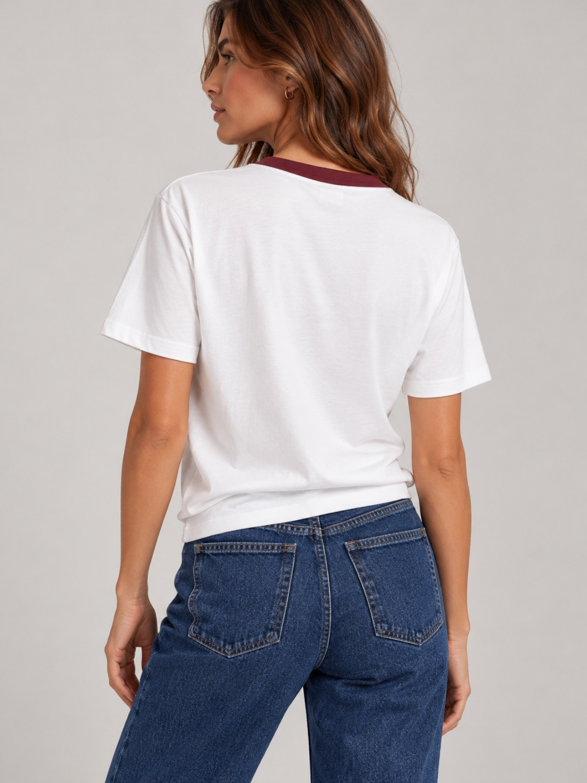Cotton Short Sleeve Crew Neck T-Shirt Bone & Burgundy XS, Bone & Burgundy S, Bone & Burgundy M, Bone & Burgundy L