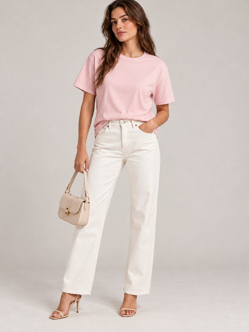 Cotton Short Sleeve Crew Neck T-Shirt Blush XS, Blush S, Blush M, Blush L